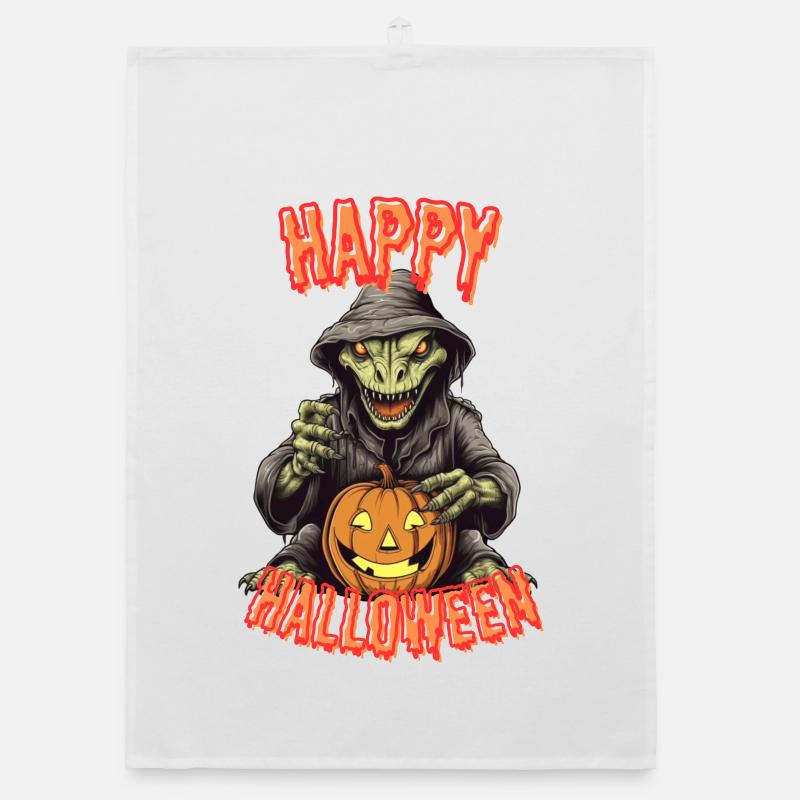 Sorcier d’Halloween effrayant avec citrouille Torchon bio