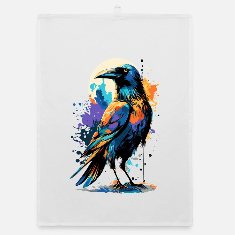 Black Raven - Crow Colorful - Ravens & Crows Organic dish towel