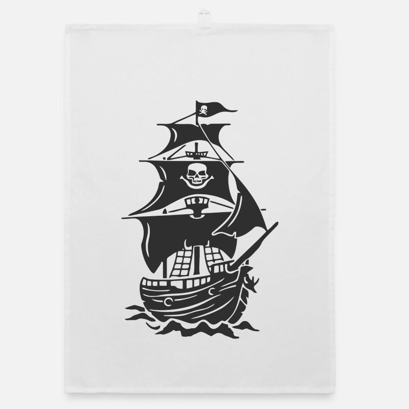 Spukende Piratenschiff-Silhouette - Organic Geschirrtuch - Weiß