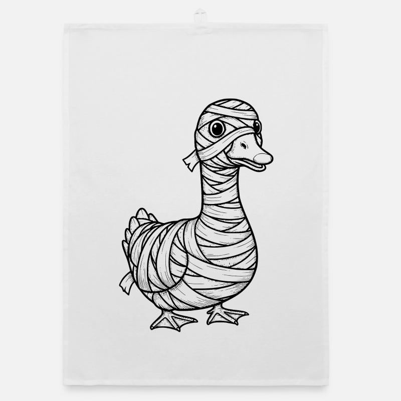 A funny duck is dressed as a mummy Organic dish towel