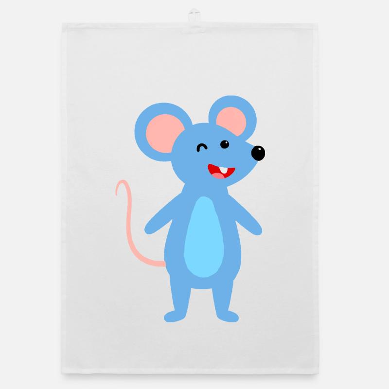 Zwinkernde blaue Maus - Organic Geschirrtuch - Weiß