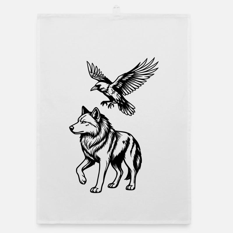loup & corbeau - Torchon bio - blanc