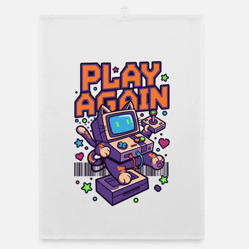 Play Again: Retro Katzen-Arcade Organic Geschirrtuch