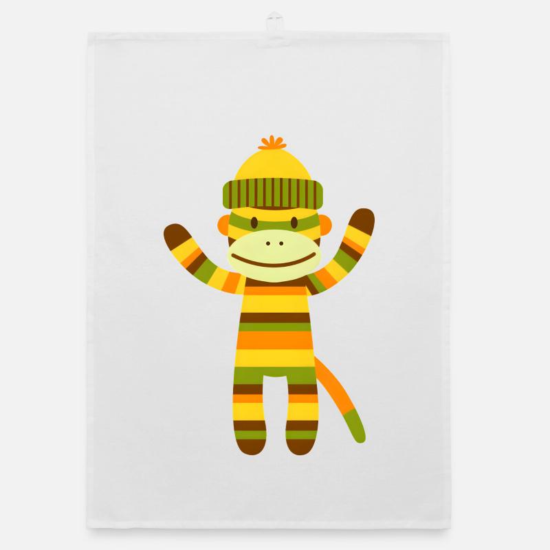 Drôle de singe en chaussette Singe rayé coloré Torchon bio