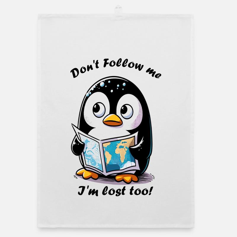 Lost Penguin with Map Organic dish towel