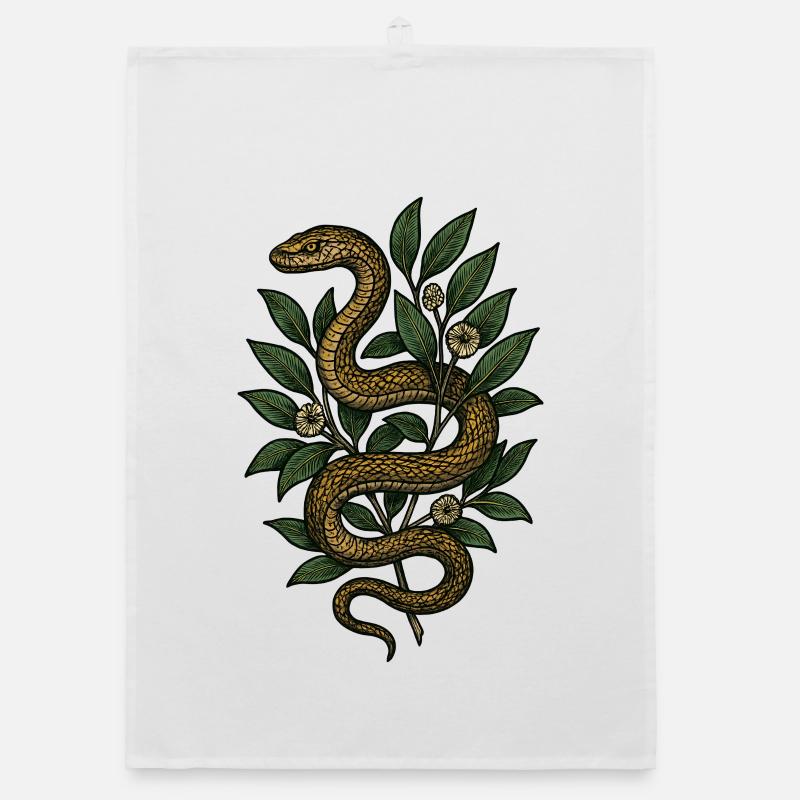 Serpent dans le feuillage - style botanique Torchon bio