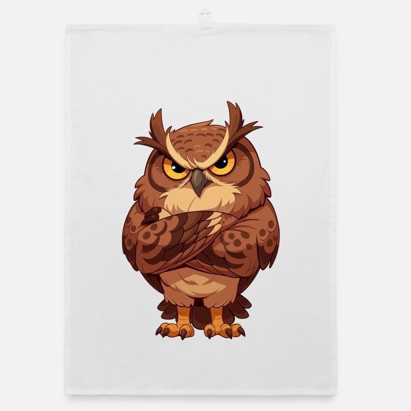 Grim owl with crossed wings Organic dish towel