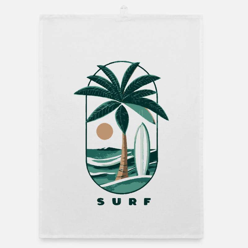 Surf Palm Tree and Beach Organic dish towel