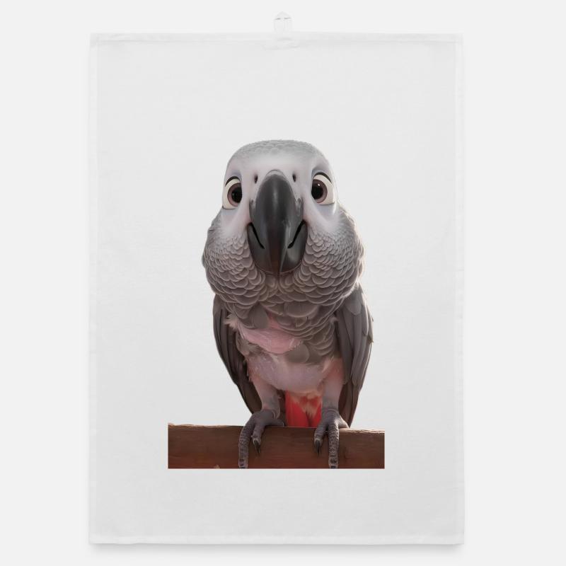 Close-up grey parrot charm, despite feather plucking Organic dish towel