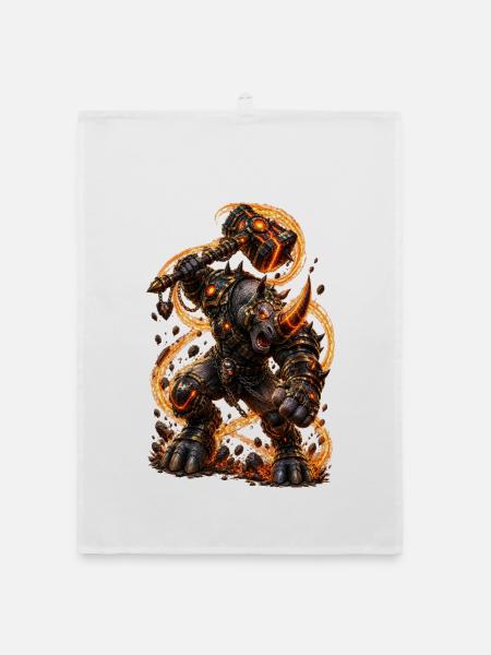 Cyber Nashorn – Futuristisches Neon Rhino - Organic Geschirrtuch - Weiß