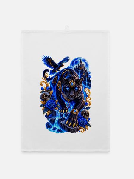 Cyber Panther mit blauer Aura - Organic Geschirrtuch - Weiß