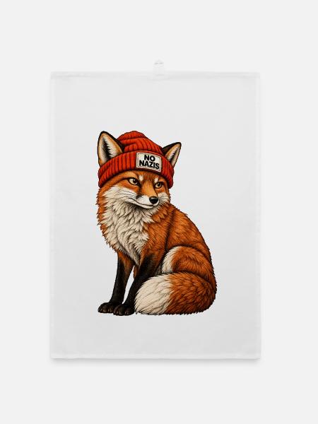 No Nazis Fuchs - Organic Geschirrtuch - Weiß