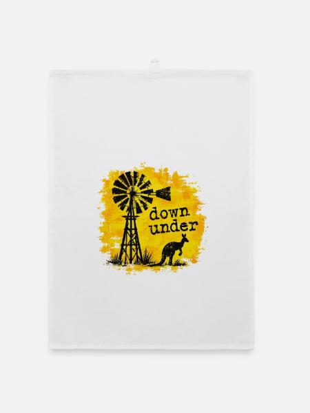 Australia - Down Under - Australien - Windrad - Organic Geschirrtuch - Weiß - Vorne