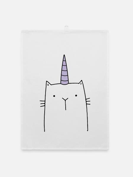 Unicorn cat cute gift - Organic dish towel - white - Front