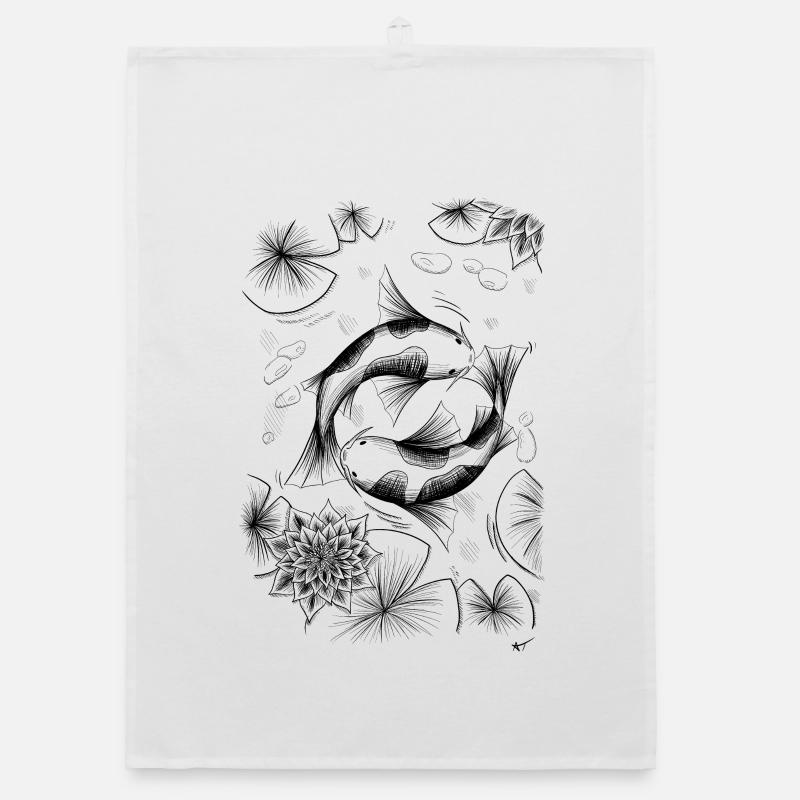 Kois in the pond - Organic dish towel - white