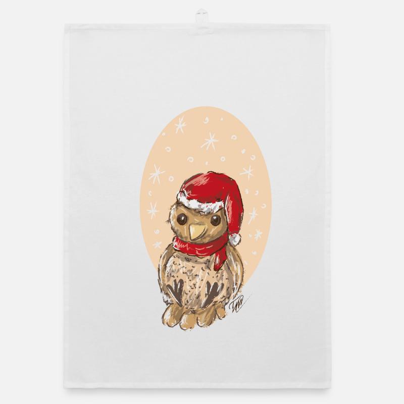 Bruant oiseau de Noël - Torchon bio - blanc