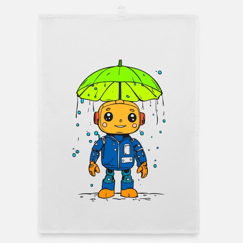 Petit robot sous la pluie Torchon bio