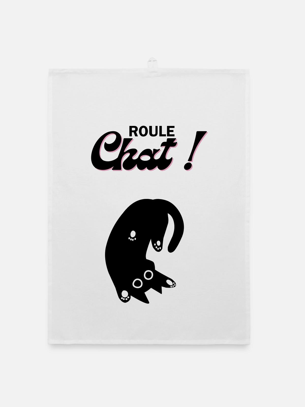 Chat en roue libre ! - Torchon bio - blanc - Devant