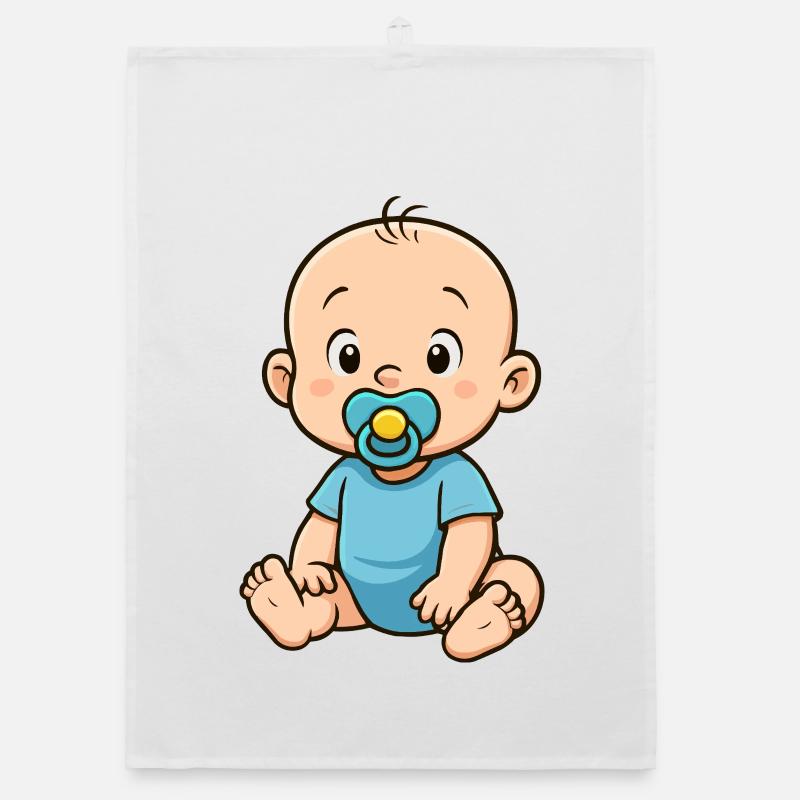 Playful baby with cuddly pacifier Organic dish towel