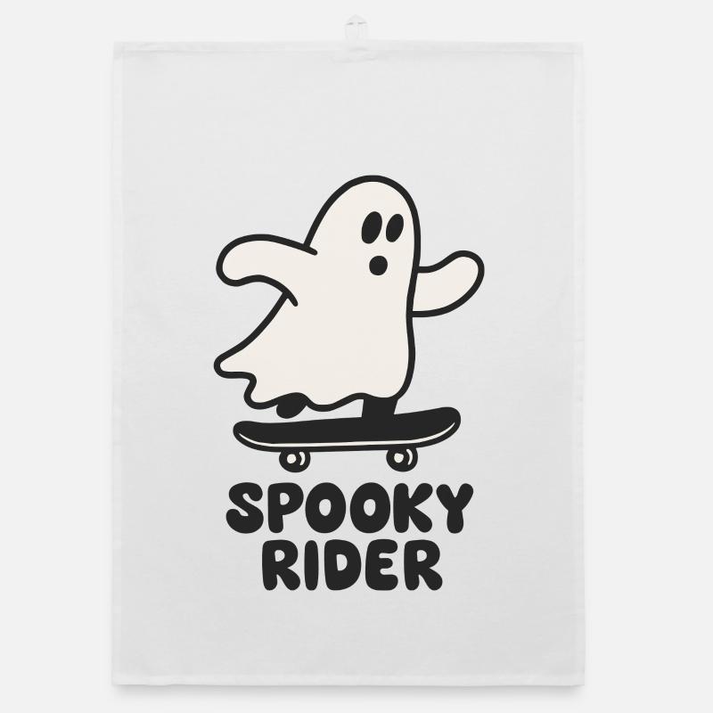 Cute Ghost Skateboard Print Organic dish towel