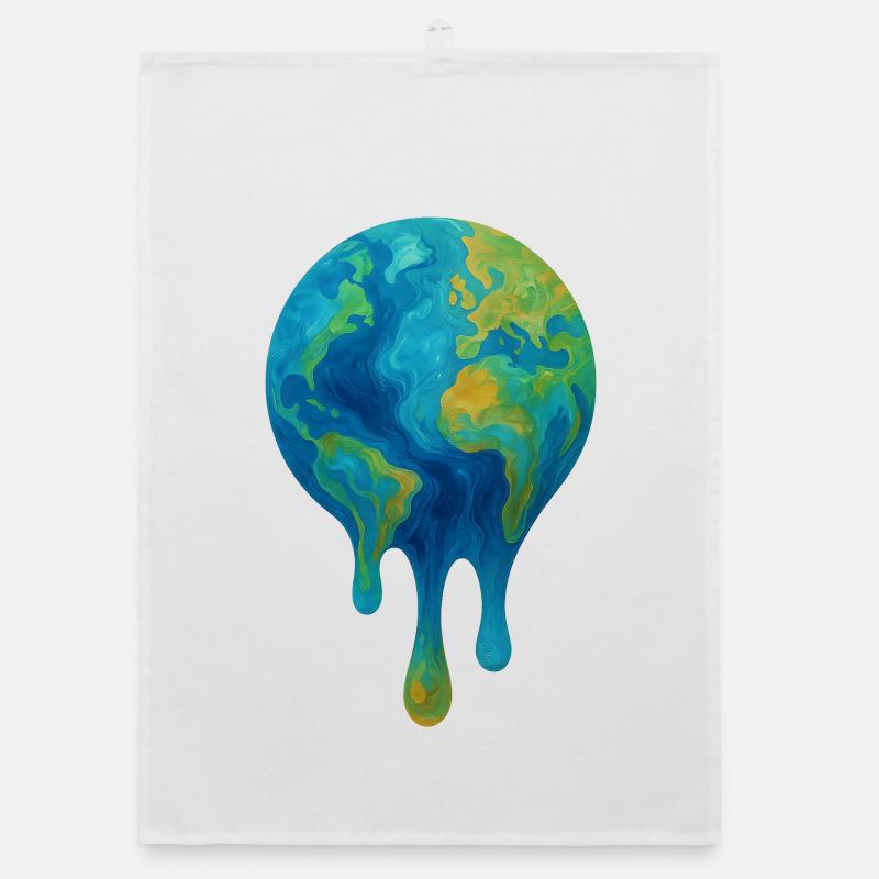 Melting Globe – Abstract Climate Art Organic dish towel