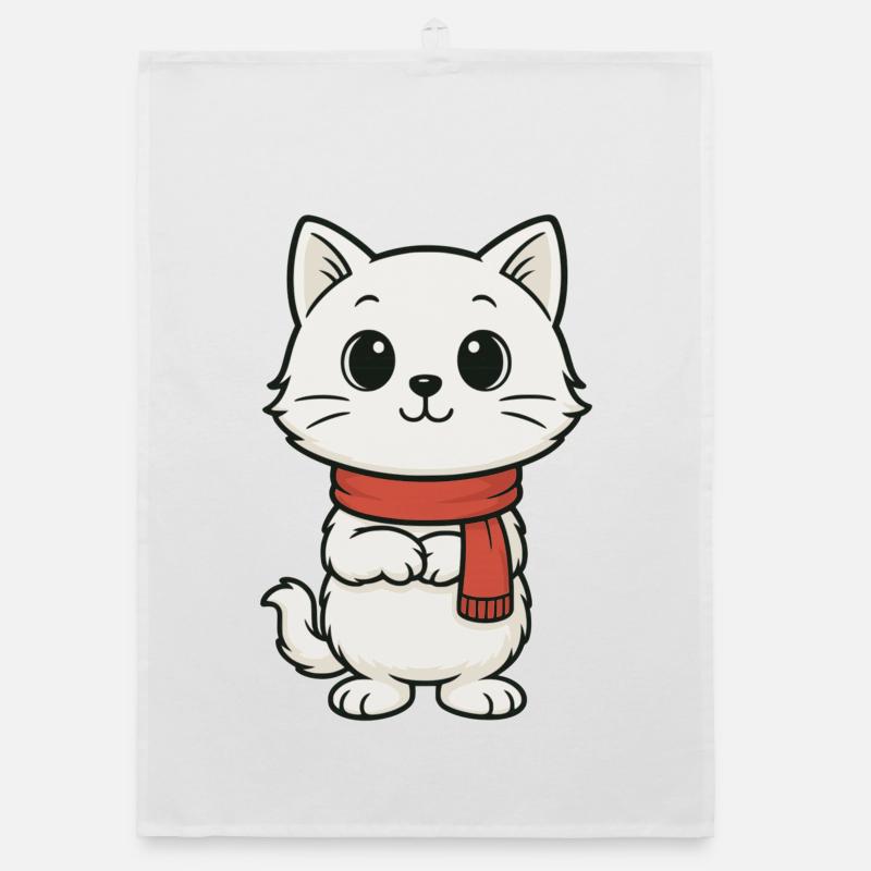 Cuddly kitten with red scarf Organic dish towel