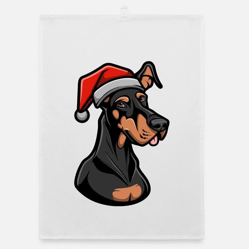 Dobermann Hund Weihnachten - Organic Geschirrtuch - Weiß