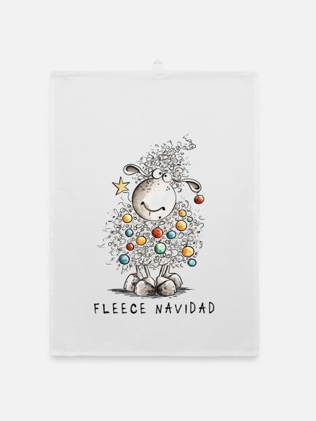 Fleece Navidad Weihnachtsschaf Cartoon Schaf - Organic Geschirrtuch - Weiß - Vorne