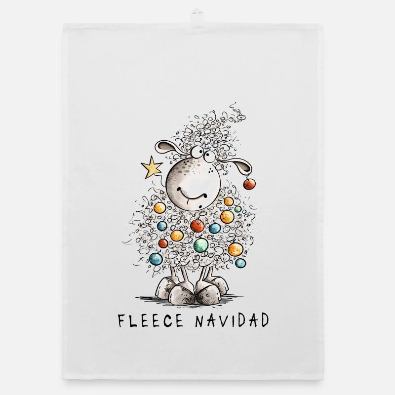 Fleece Navidad Weihnachtsschaf Cartoon Schaf - Organic Geschirrtuch - Weiß