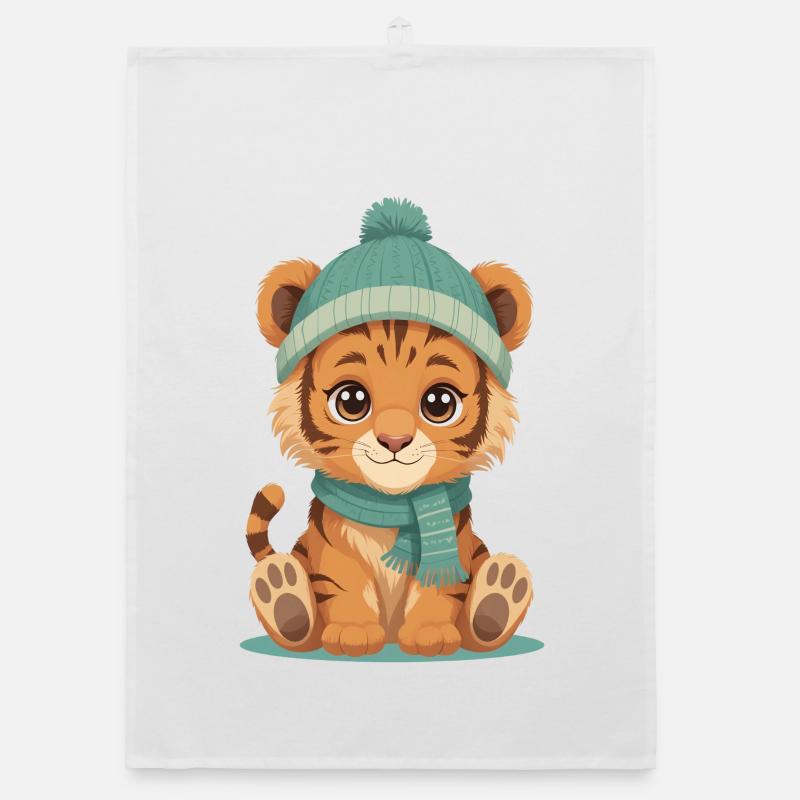 Winter tiger cub Organic dish towel