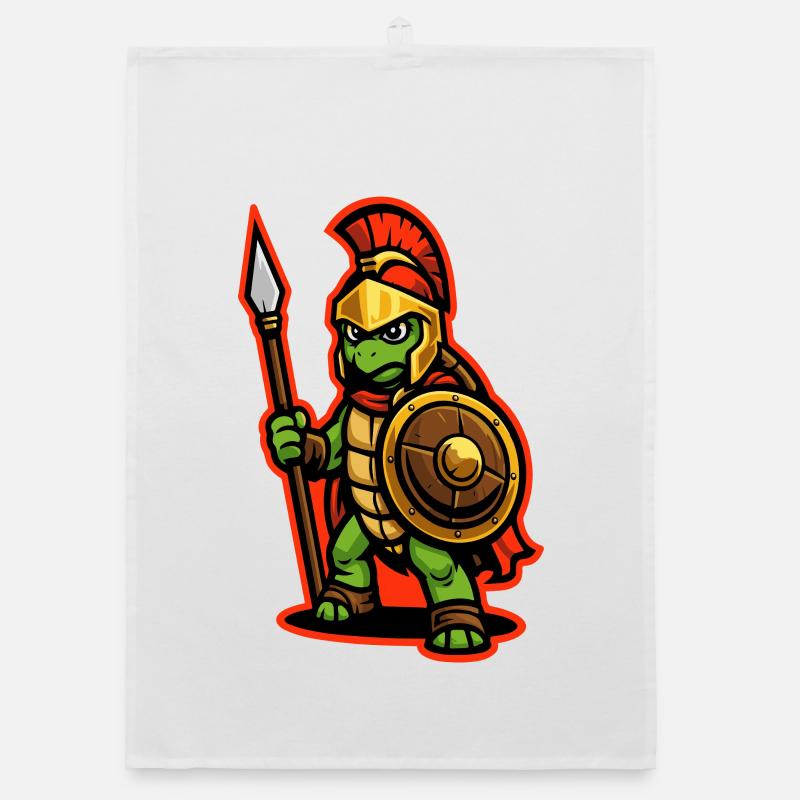 Spartan Turtle Warrior with Shield and Spear Organic dish towel