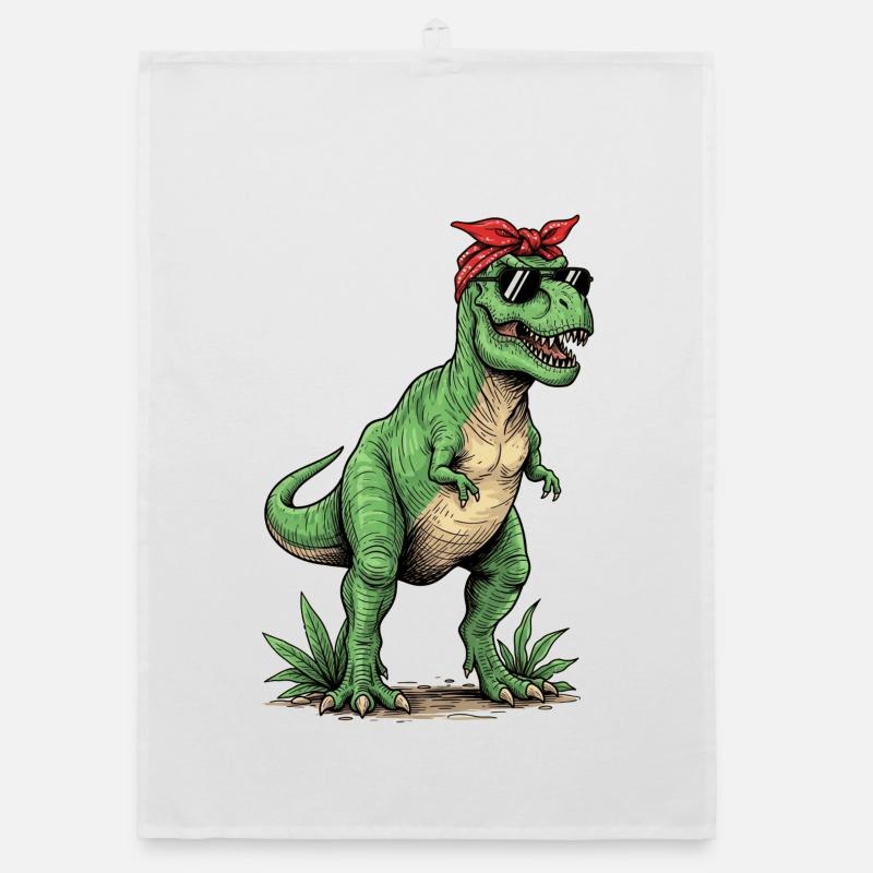 T-Rex Dinosaur T-Shirt Retro Look - Design Mama Organic dish towel