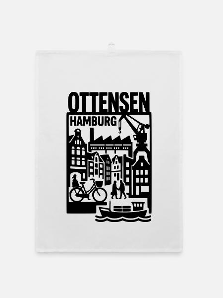 Hamburg Ottensen Retro  - Organic Geschirrtuch - Weiß - Vorne