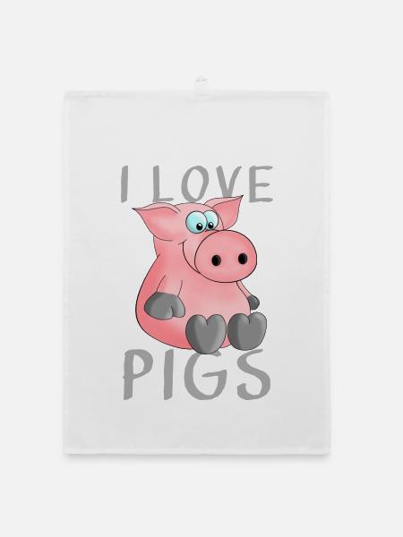 I love pigs Ferkel - Organic Geschirrtuch - Weiß - Vorne