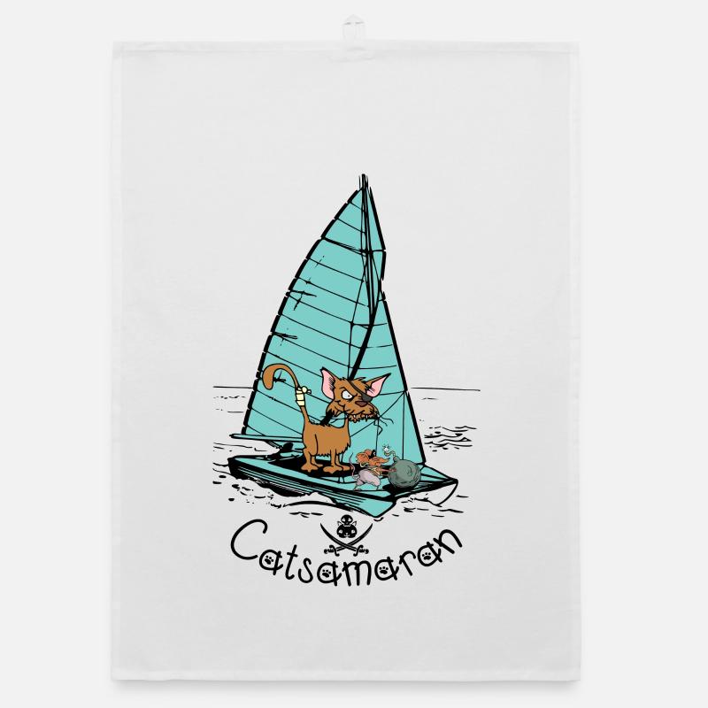 Katzamaran Katzen Boot Organic Geschirrtuch
