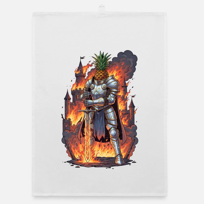 Pineapple Knight in the Fire Castle Organic dish towel