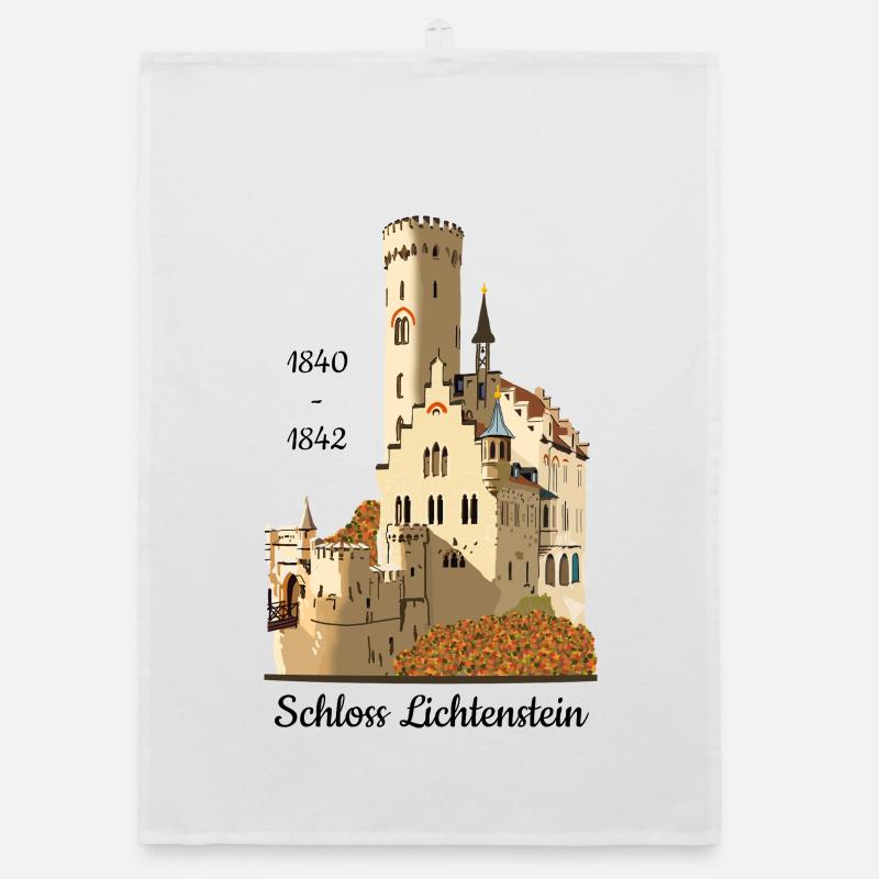 Lichtenstein Castle, hand-drawn. Organic dish towel