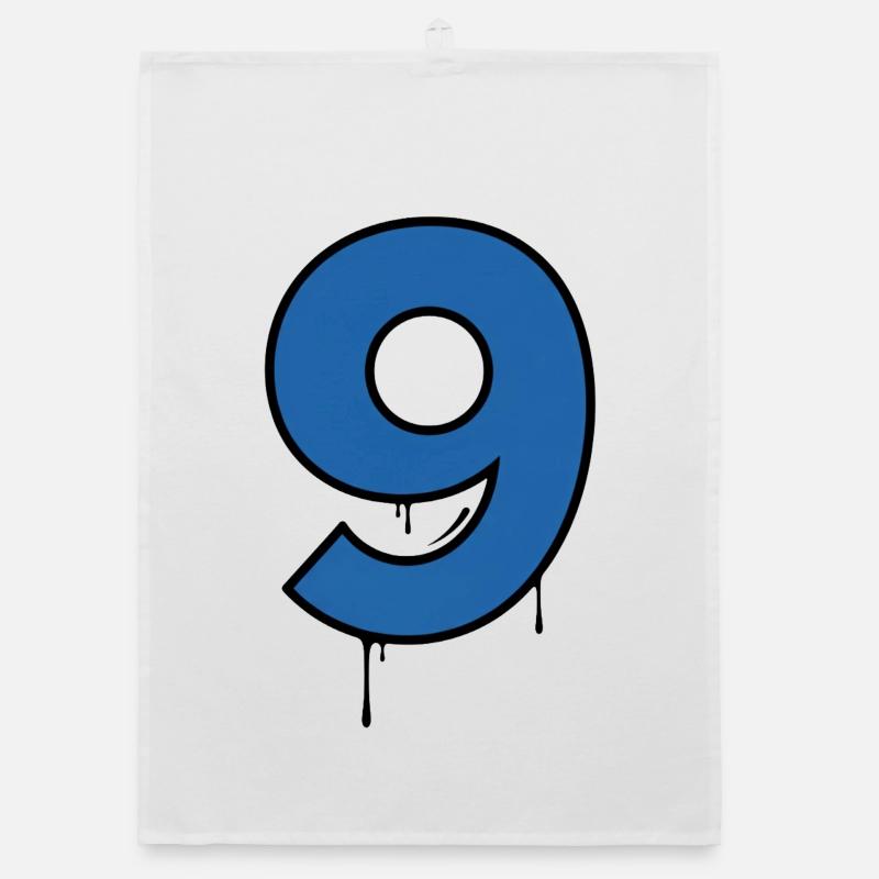 Graffiti Digit Nine Blue Drop Organic dish towel