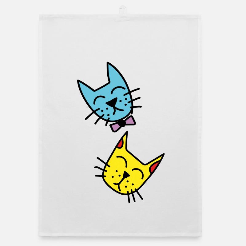 Duo de chats couleurs pastel Torchon bio