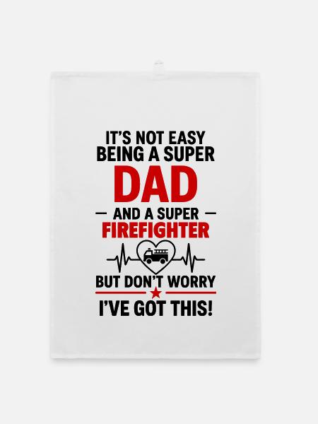 Heart + Fire Brigade – Super Dad Firefighter - Organic dish towel - white - Front