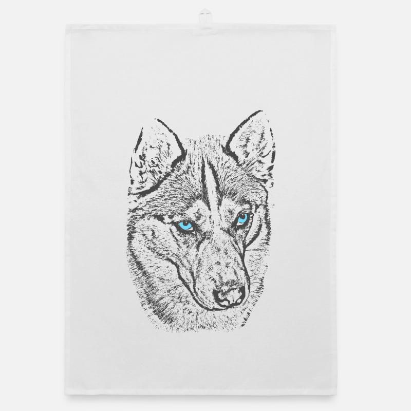 Northern wolf with blue eyes Organic dish towel