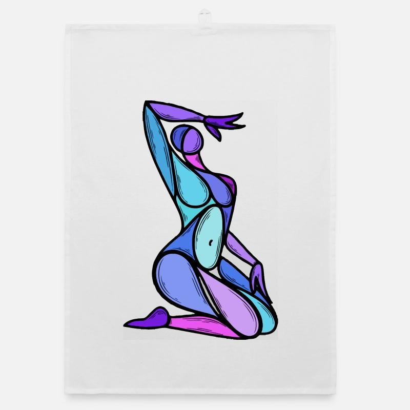 Abstract blue woman silhouette Organic dish towel