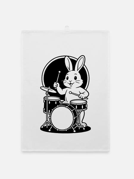 hare on drum kit - Organic dish towel - white - Front