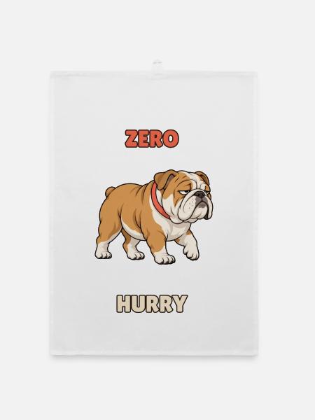 Zero Hurry – Fauler Bulldoggen-Humor - Organic Geschirrtuch - Weiß - Vorne