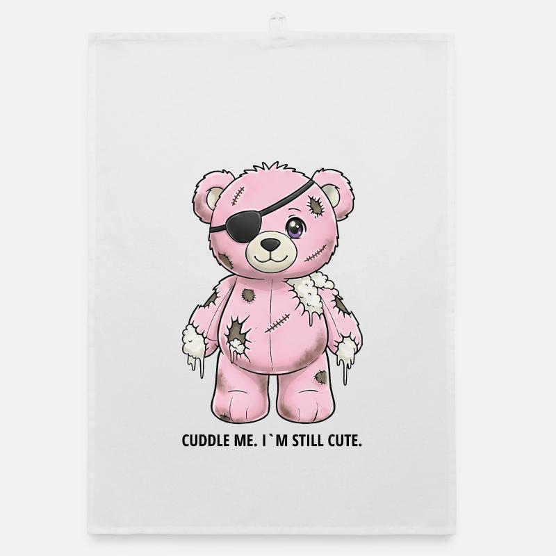 Patchwork Pinker Teddybär mit Augenklappe Organic Geschirrtuch