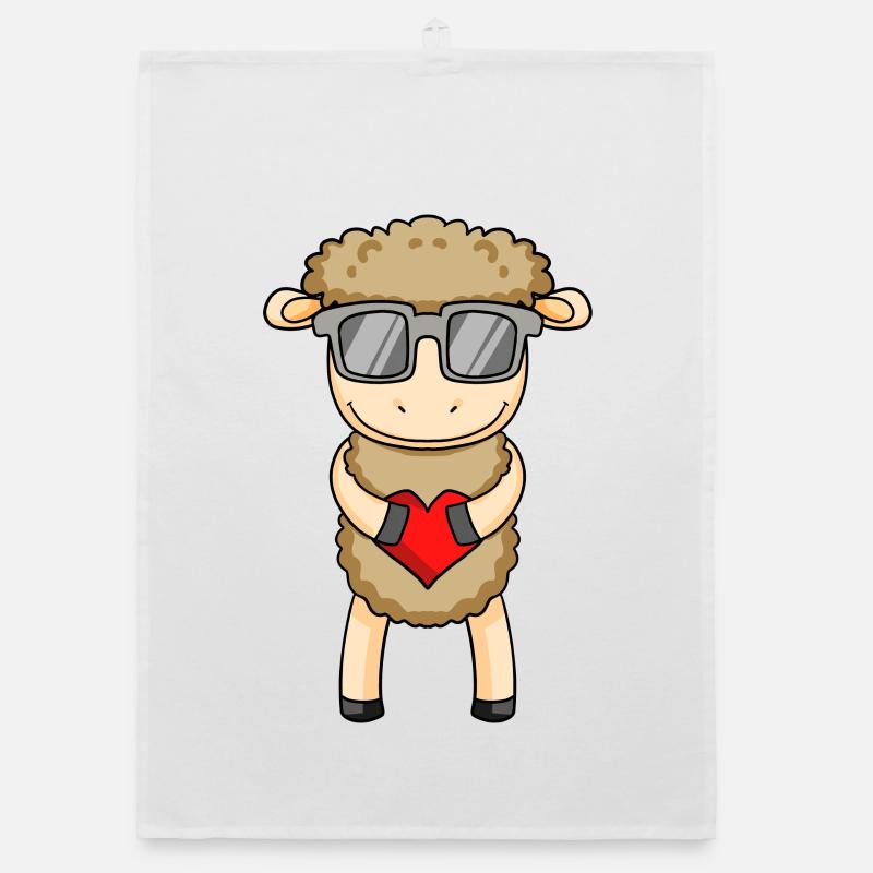 Sheep with sunglasses and heart Organic dish towel