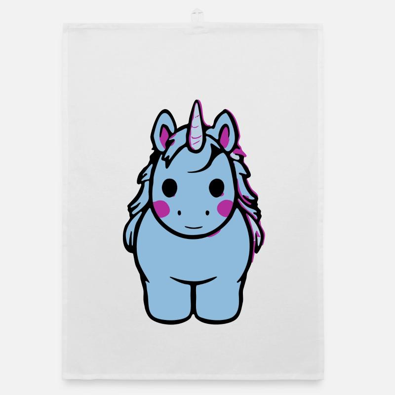 Breloque de dessin animé licorne bleue - Torchon bio - blanc