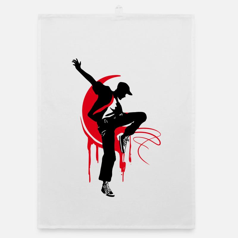 Breakdancer Dancer Silhouette in Red Black Organic dish towel
