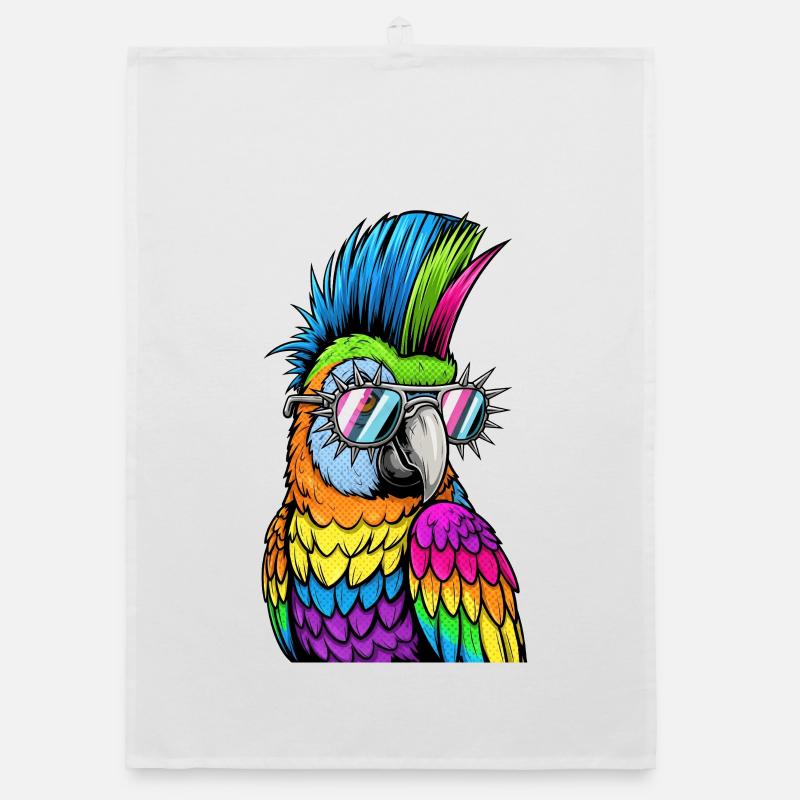 Farbenfroher Disco-Parrot mit Sonnenbrille Organic Geschirrtuch