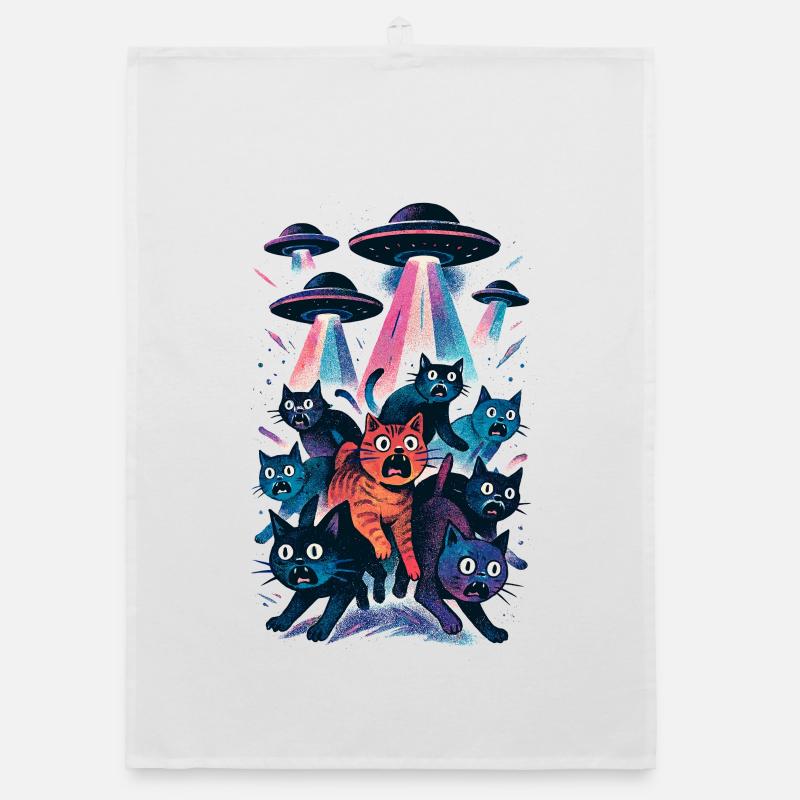 Alien UFOs UFO Cat Cats Beaming Gift Organic dish towel